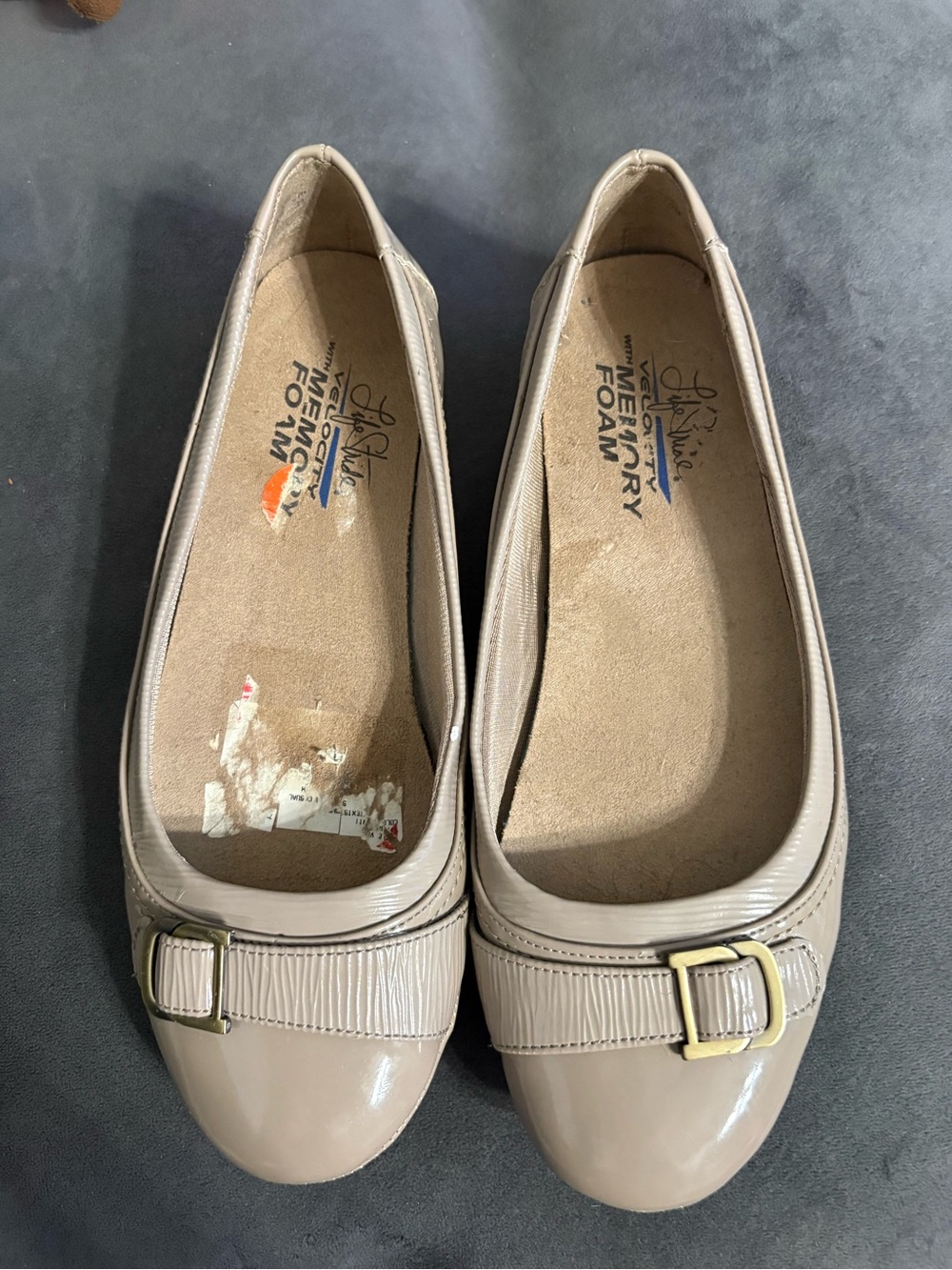 Life Stride Taupe Patent Ballet Flats with Buckle